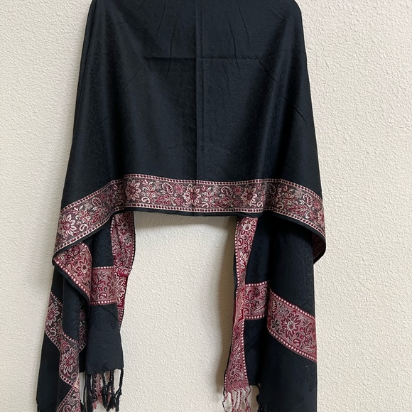 Embroidered Border pattern Reversible Holidays Pashmina Shawl Stole scarf Wrap - Picture 5 of 14